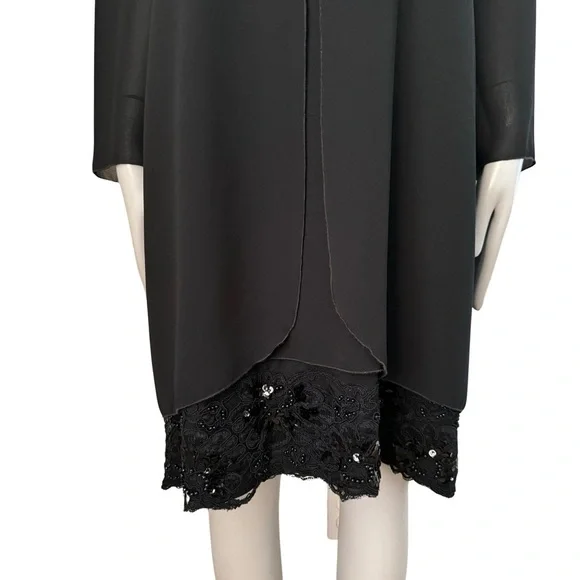 CATTIVA Vintage Crepe Embellished Black Formal Dress Long Sleeve - Picture 4 of 15